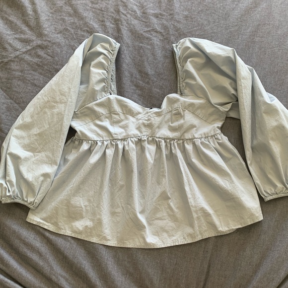 S petite ❣️ Blue crop balloon sleeves - Picture 4 of 5